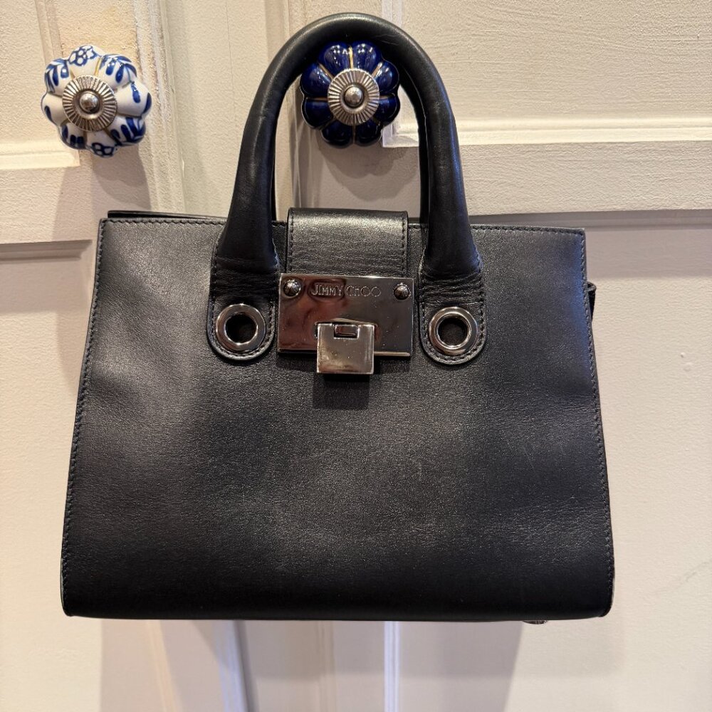 Jimmy Choo Riley Small Black Leather Suede Crossbody Purse COA incl.